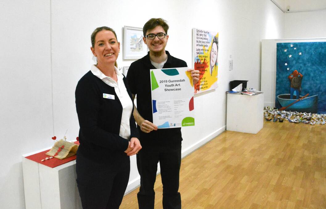 ART ATTACK: Gunnedah Shire Council's youth development officer Ellen Valler with Gunnedah Youth Council's Dominic Goodwin-Hauck at the Gunnedah Bicentennial Creative Arts Gallery, where the Youth Art Showcase will be held. Photo: Jessica Worboys