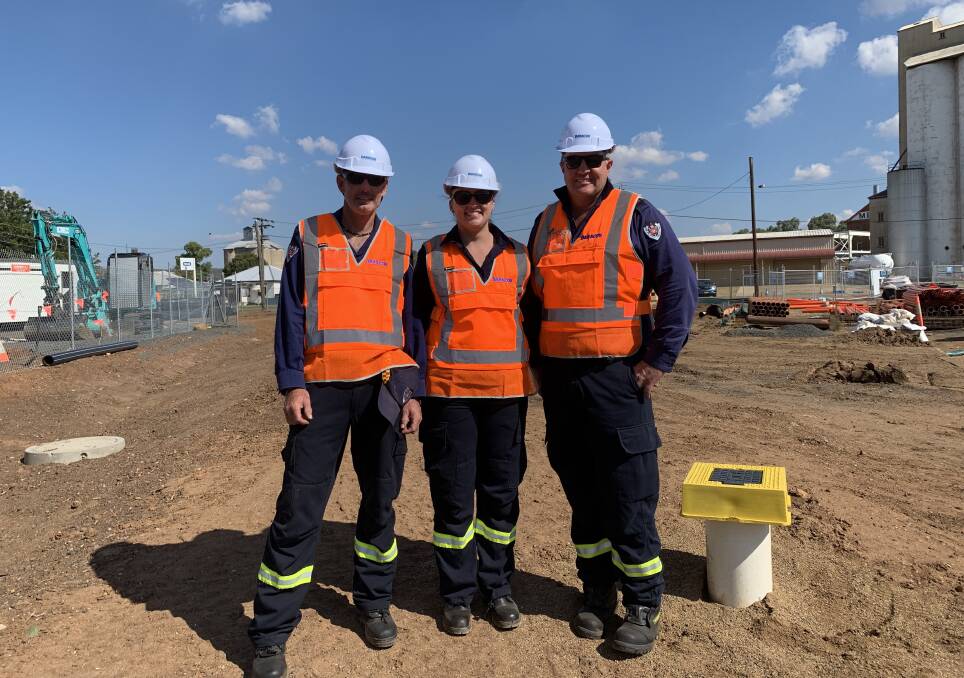 Gunnedah Fire and Rescue's Sam Turner, Tymika Bradford-Robbins, and Neal Swain at the Daracon site on Wednesday. Photo: supplied