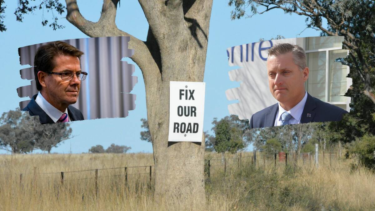 Gunnedah mayor Jamie Chaffey expects Tamworth MP Kevin Anderson and the state government to provide the extra funding to seal Rangari Road. Photo: Jessica Worboys, Insets: file, Jessica Worboys