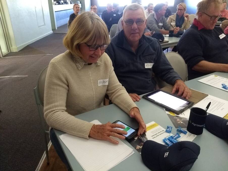 Wilmont Pastural's Kevin and Sue Wilmont take part in software demonstrations from AgriWebb and Figured.