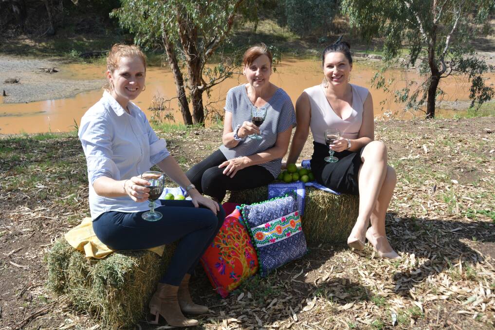 Gunnedah Shire Council's Charlotte Hoddle, Debra Hilton, and Gunnedah Chamber of Commerce's Stacey Cooke on the banks of the Namoi. Photo: Jessica Worboys