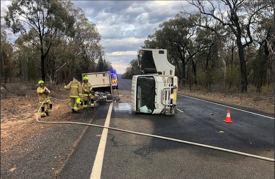 The truck rolled over on the Oxley Highway near Borah Creek Road. Photo: Live Traffic NSW Twitter