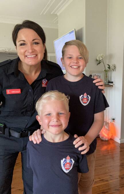 SUPER MUM: Gunnedah Fire and Rescue's Tammey McAllan with her sons Rex McAllan (back) and Jack Richards. Photo: supplied