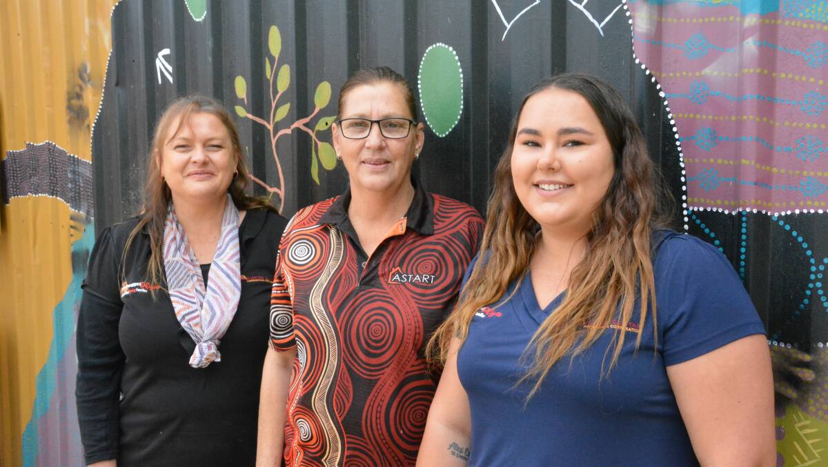 Gunida Gunyah Aboriginal Corporation's family support workers Shantel Simpson and Libby Wicks with chief executive officer Jane Bender (centre). Photo: Jessica Worboys