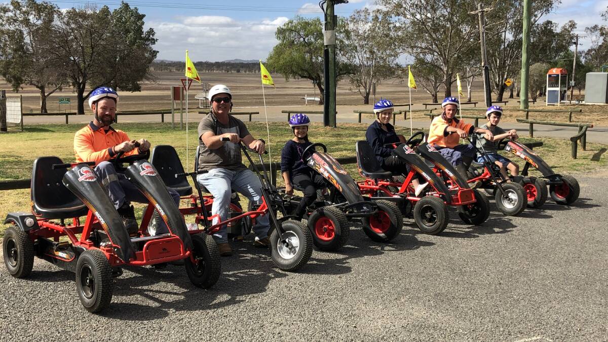 The Lake Keepit team and kids test the parks new pedal karts. Photo: supplied