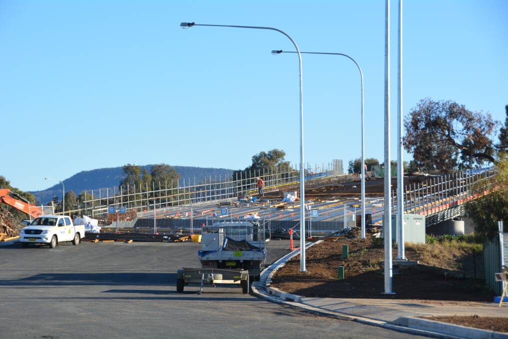 Work continuing on a section of the bridge looking south from Warrabungle Street on June 26. Photo: Jessica Worboys