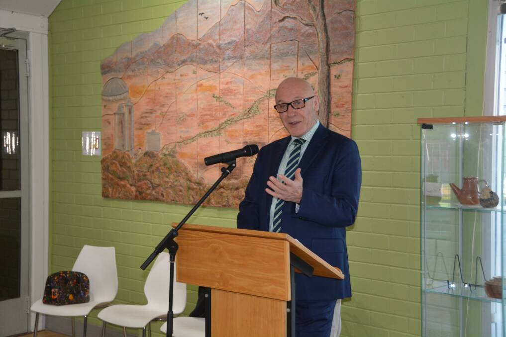 CHEQUE IT OUT: NSW small business minister Damien Tudehope in Gunnedah recently where he attended a drought forum. Photo: Jessica Worboys