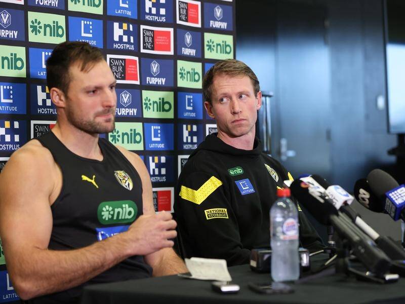 Toby Nankervis (l) is Richmond's sole skipper after Dylan Grimes (r) stood down from co-captaincy. (Diego Fedele/AAP PHOTOS)