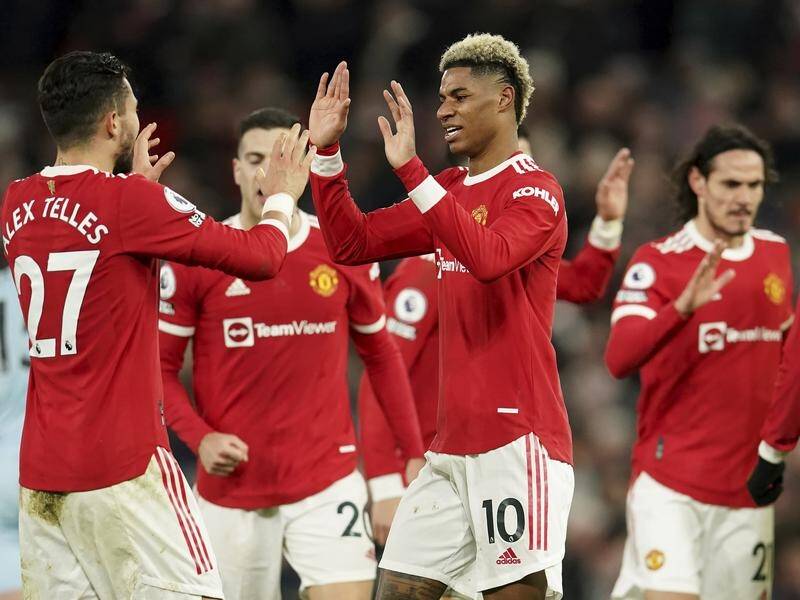 Man Utd's No.10 Marcus Rashford is lauded by teammates after his late, late winner vs West Ham.