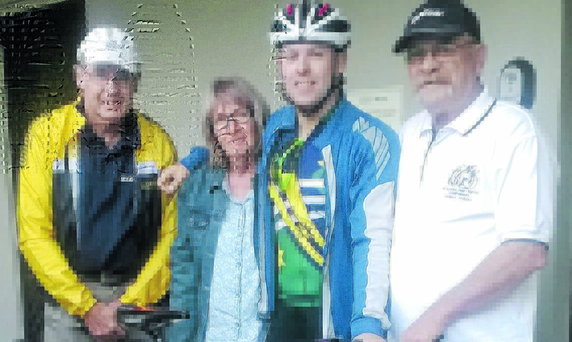 Garry Turner, Gail and Stewart Downes (support team) with Nathan before his race in the Grafton to Inverell Cycle Classic.