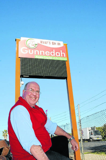 Almost up in lights: Gunnedah Shire Council’s customer and community relations co-ordinator Chris Frend with the new LED display sign at Kitchener Park.