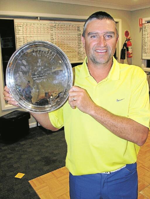 THAT’S number 3. Popular golfer Troy Dries celebrates his win in the 2015 Gunnedah Golf Club Championships. Dries picked up his third title on the weekend with a hard-fought two-stroke win over defending champion Luke Streater. 