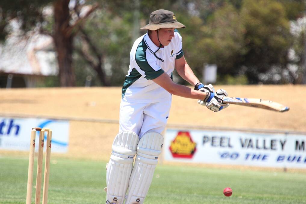 Kookaburras batsman Bryce Johnson glances an Albion delivery to the leg side during last weekend’s Gunnedah first grade club fixture at Kitchener Park. His relaxed style of play got to him to within a few runs shy of a century when he was run out on 95.
