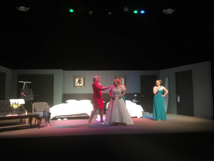 RAVE VIEWS: The cast of Secret Bridesmaids' Business on stage at the Gunnedah Civic Theatre with the play now in its final days.  Photo: Supplied