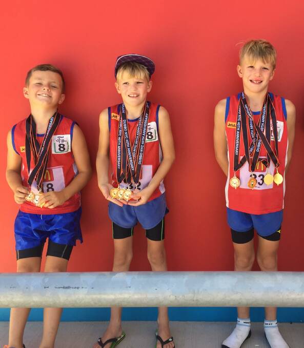 HIGH ACHIEVERS: Hayden Sawyer, Oliver Shoesmith and Owen Shoesmith won four medals each in an athletics carnival at the Dubbo-based Barden Park last weekend.