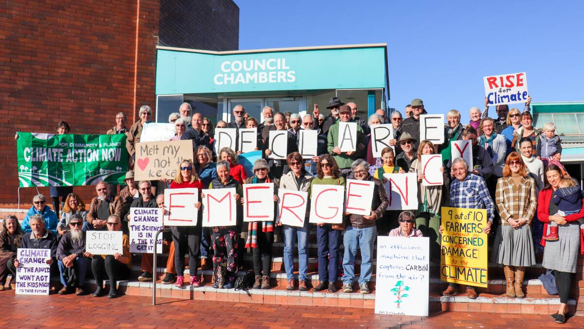 PROTEST: Concerned citizens gathered at Eurobodalla Shire Council last week to support a motion to declare a climate emergency. It did not pass. PICTURE: Kate Raymond.
