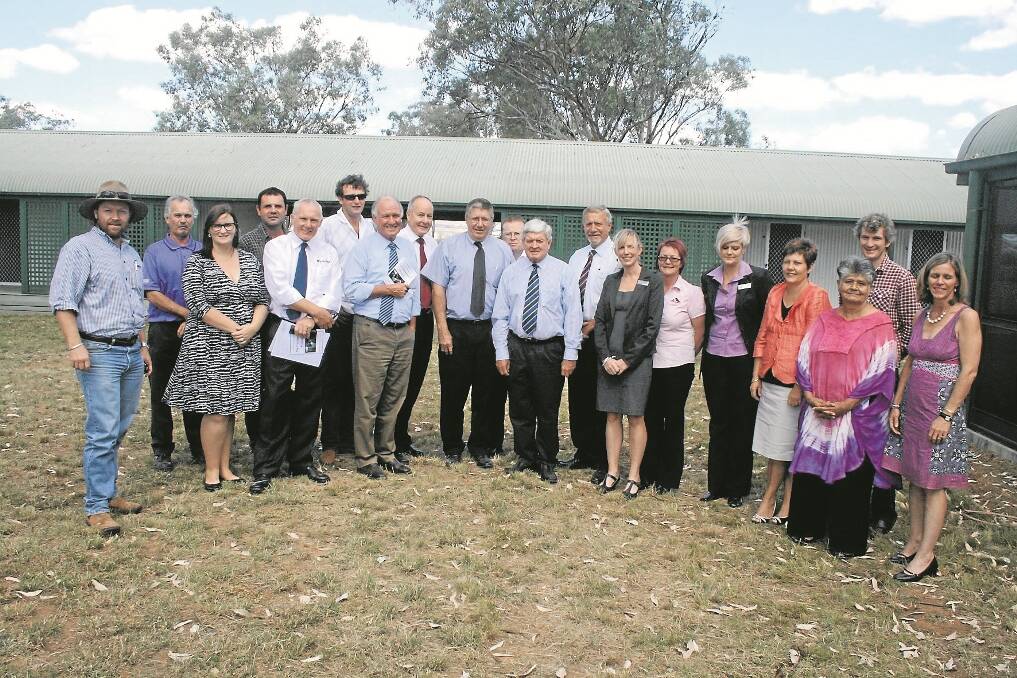 Gunnedah Mayor Owen Hasler, eighth from right, at the launch of the BackTrack Project at Trelawney, Somerton earlier this month.