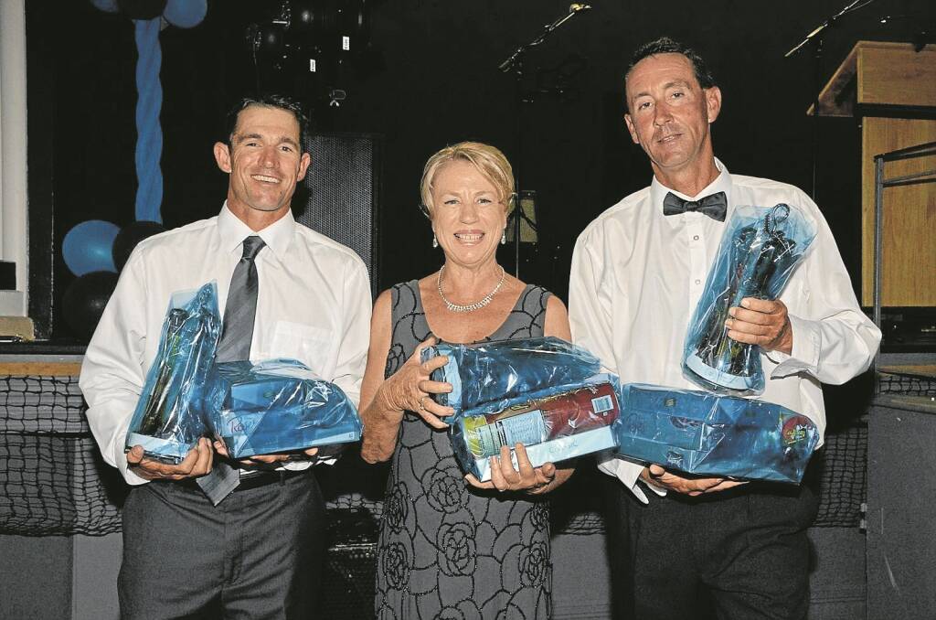 Recognised for their contributions to Gunnedah tennis were top coaches Craig Louis (club Vice President), left, Trish O’Gorman and Dale Martin.