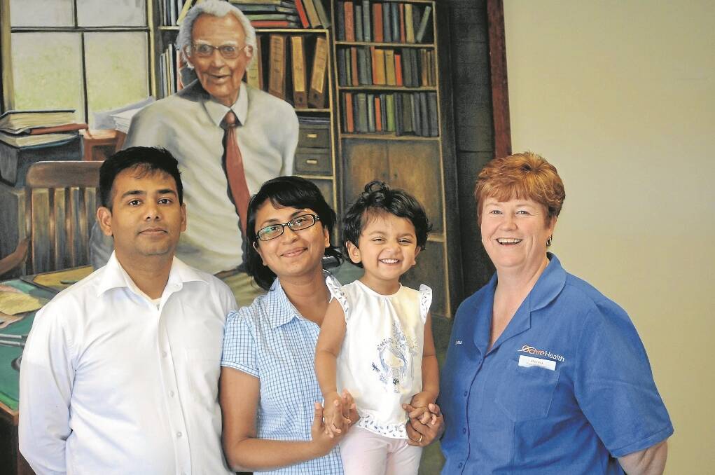 THE Boggabri community has welcomed two new doctors to the medical centre. Husband and wife team Dr Nishad Gamage and Dr Oshadika (Oshi) Gunawardhana, pictured with their daughter Senuli (22 months) and practice manager Donna Block, will be seeing patients from Monday. Boggabri’s long-serving GP Dr John Prior seems to be smiling in approval from his life-size portrait on the wall.